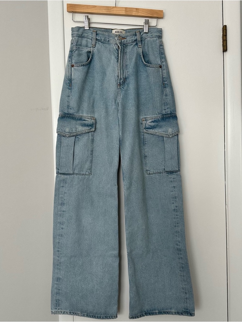 AGOLDE Women's 23 Minka Wide Leg Cargo Jeans Light Wash Utility Baggy Y2K
